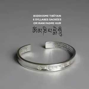 Tibetisches Armband mit Gravur "Om Mani Padme Hum" aus 999 Silber - Das Herzsutra - Bild 1 von 3
