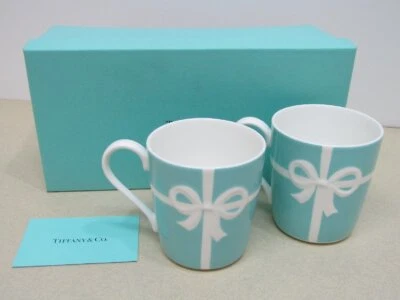 Como Nuevo Genuino TIFFANY & CO Cinta Azul Taza Hueso China Juego de 2 piezas de JAPÓN Foto 1 de 4