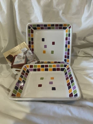 Pampered Chef Simple Additions Mosaic Tiles  2 Small 7.25” Square Plates NIB - Image 1 of 4