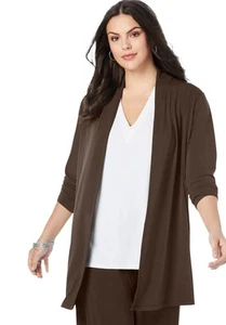 Roaman's Women's Plus Size Ultrasmooth Fabric Long Sleeve Cardigan - Picture 1 of 14