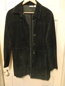 Chaqueta Chico's 100% Gamuza Cuero Botón Talla 2 (USA 12) Negra Cuello Largo - Imagen 1 de 6