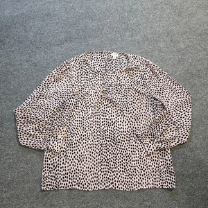 Top J Crew para mujer talla XL rosa negro punteado manga larga cuello redondo carrera informal - Imagen 1 de 9