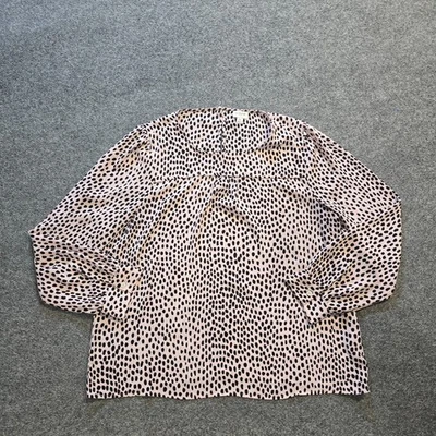 Blusa J Crew Feminina Tamanho XL Rosa Preta Pontilhada Manga Longa Decote Redondo Carreira Casual - Imagem 1 de 4