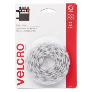 Velcro Sticky-Back Hook and Loop Dot Fasteners 5/8 Inch White 75/Pack 90090 - Picture 1 of 8