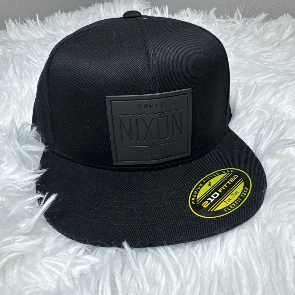 Sombrero de Skate de Surf NIXON para Hombre 7.25 - 7.5/8 Ajuste Flexible Ajustado Todo Negro Ala Plana ¡Nuevo! Foto 1 de 4