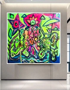 **CLEARANCE** LAST CHANCE ABSTRACT CANVAS PAINTING WALL ART BRIGHT SIGNED 49x47 - Picture 1 of 6