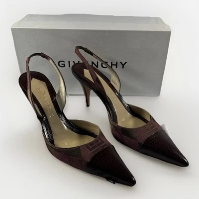 Givenchy Chocolate & Purple Monogrammed Pointed Toe Slingback Heels US 7.5 - Изображение 1 из 4