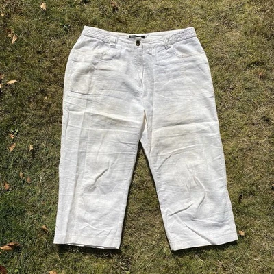 David Emanuel White Linen Trousers Size 12 - Image 1 of 2