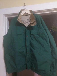 Vtg Field & Stream Mens Jacket Coat Large Green Pockets Zip Snap Front XXL Long - Picture 1 of 5