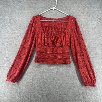 Top Free People Lolita Campesino Mujer Talla Pequeña Rojo Floral Cintura Elástica Foto 1 de 4