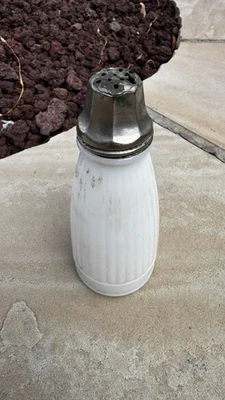 Antique White Milk Glass Laundry Starch Shaker w/ Metal Lid Early 1900s - Image 1 of 4