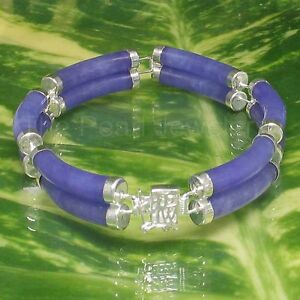 925 Sterling Silver Lavender Jade Double Layered Chain Link 7.5" Bracelet- TPJ