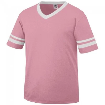 Augusta V-Neck Baseball Jersey Striped Sleeves S-XL 2XL Tee Team Sport Mens 360 - Image 1 of 4