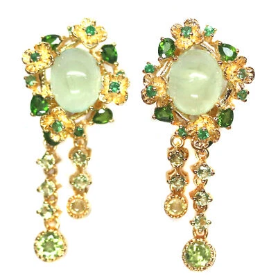 9 X 12 MM Grün Prehnit Diopsid Tsavorit Peridot Ohrringe Silber 925 Sterling - Bild 1 von 4
