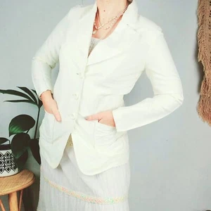 Cream white Blazer vintage 70s classic suit jacket retro secretary formal - Picture 1 of 9