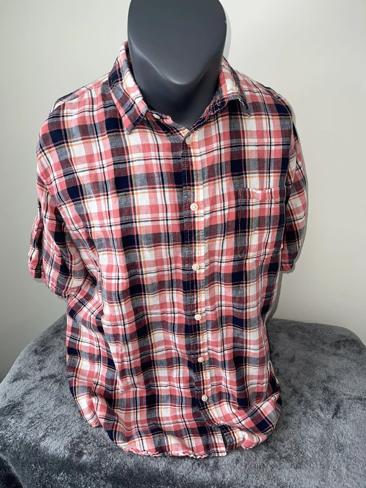 Camisa Croft & Barrow Para Hombres XL a Cuadros Lino Abotonada Coral Vacaciones de Verano 2154 Foto 1 de 4