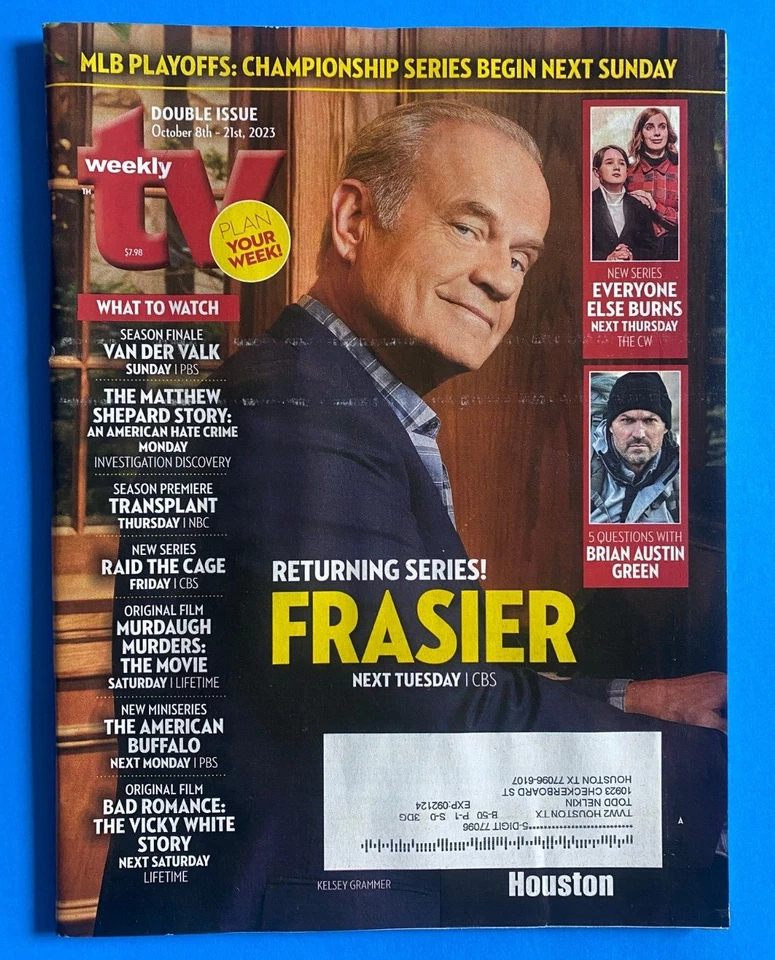 TV WEEKLY-Oct 8, 2023-KELSEY GRAMMER-FRASIER RETURNING SERIES-COMPLETE MAGAZINE - Image 1 of 1