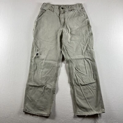 Carhartt Jeans Mens 30x30 Tan Work Dungaree Carpenter Holes Frayed Worn - Image 1 of 4