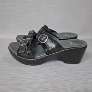 Dansko Jessie Wedge Sandals Womens Size 36 US 6.5 Black Leather Buckle Shoes - Picture 1 of 14