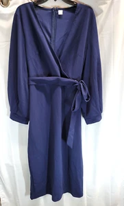 Women's Plus Size Navy Blue Peasant Sleeve Wrap Dress - Size XXL - Picture 1 of 3