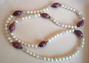 Vintage Halskette - PERLEN KUNSTPERLEN & STEIN PERLE - 32" - Bild 1 von 3