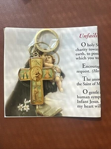 Portachiavi croce religiosa Sant'Antonio tono oro prega per noi portachiavi croce - Foto 1 di 3