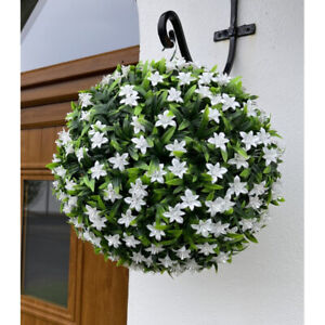 Best Artificial White Lily Topiary Hanging Wall Flower Balls Outdoor UV Stable