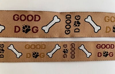 Jacquard Ribbon tan brown beige bone good dog 5/8" 7/8" collar - Image 1 of 2