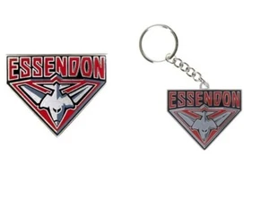 SET OF 2 ESSENDON BOMBERS AFL TEAM LOGO METAL PIN BADGE & MASCOT METAL KEY RING - Picture 1 of 1
