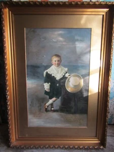 Original Large Oil Painting Framed & Signed Neil Powell 1911 Portrait of a Boy - Picture 1 of 12