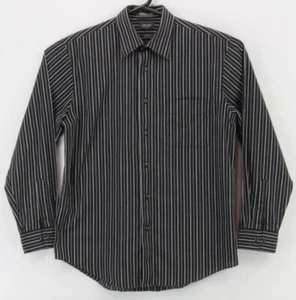 Arrow Mens Button Up LS Collared Classic Fit Shirt Medium Black Gray Striped - Picture 1 of 5