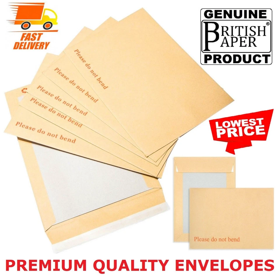 Please Do Not Bend Hard Card Board Backed Envelopes Brown Manilla C6 C5 A5 A4 A3 - Image 1 of 4