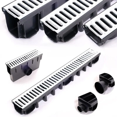 Entwässerungsrinne 1-10 m Bodenrinne Ablaufrinne mit verzinkt Stahlrost A15 - Bild 1 von 4