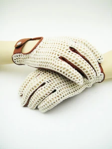 NEW "DAYTONA" Men's Leather Driving Pilot Crochet Gloves Vintage Classic Car - Picture 1 of 11