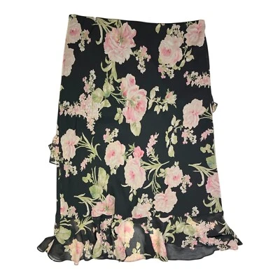 Falda de Gasa Chaps Talla 12 Floral con Volantes Negra Rosa Foto 1 de 4