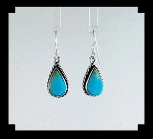 Petite Sterling and Kingman Turquoise Earrings - Picture 1 of 6
