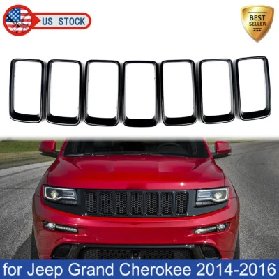 Para Jeep Grand Cherokee 2014-2016 7 piezas negro brillante parrilla delantera anillo inserto Foto 1 de 4