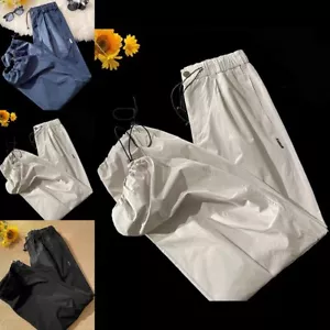 Men's Fashion Loose Fit Sports Pants Straight Leg Ice Silk Trousers Blue - Picture 1 of 28