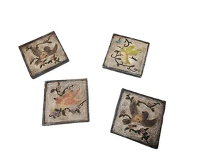 Set of 4 Vintage Persian Handpainted Polychrome Stone Coasters/Tiles - Bild 1 von 4