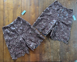 NWT Anthro Eyelet Floral Faux Leather Bermuda High Rise Brown Dress Shorts Sz S - Picture 1 of 14
