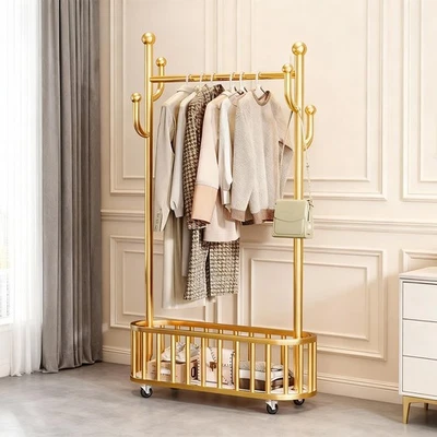 Kleiderständer auf Rollen Garderobenständer mit Ablagekorb Kleiderstange Mobil - Bild 1 von 4