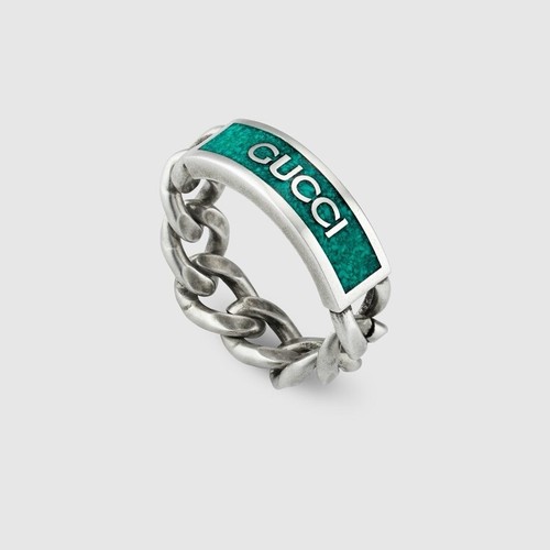 Anello Gucci in argento .925 con catena turchese