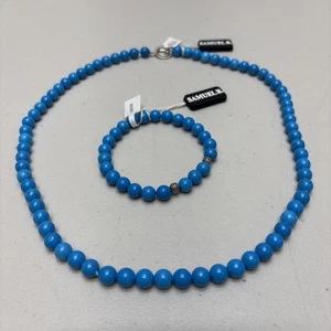 2 Stück Samuel B. 18k Akzente 925 Türkis 23" Perlen Halskette & Stretch Armband - Bild 1 von 2