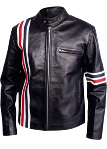Men's Real Leather Jacket Inspired by American Flag Leather Jacket FREE SHIPPING - Foto 1 di 7