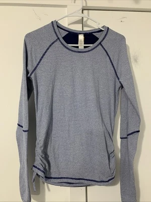 LUCY TECH Azul Rayas Manga Larga Corbatas Laterales Acanaladas Prenda Activa Prenda para el torso Para Mujer Talla S” Foto 1 de 4