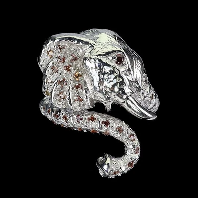 925 Sterling Silver Ring Round Sapphire Rhodolite Gemstone Jewelry Elephant 8.5 - Image 1 of 4