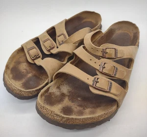 Birkenstock Womens Florida Brown Leather 3 Strap Sandals Slide Size 40 US 9 Reg. - Picture 1 of 10