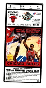 NBA TICKET STUB ~ Detroit PISTONS @ Chicago BULLS / Feb 15, 1998 / 329-1-13 - Picture 1 of 2