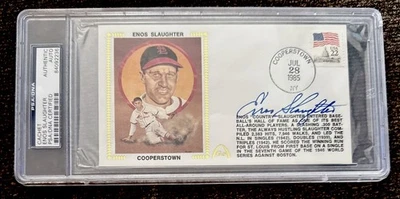Enos Slaughter (died 2002) HOF Cooperstown Envelope Autograph PSA Encapsulated - Image 1 of 2