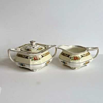 Azúcar y crema inglesa Ironstone WH Grindley & Co Sheraton marfil de colección Foto 1 de 4